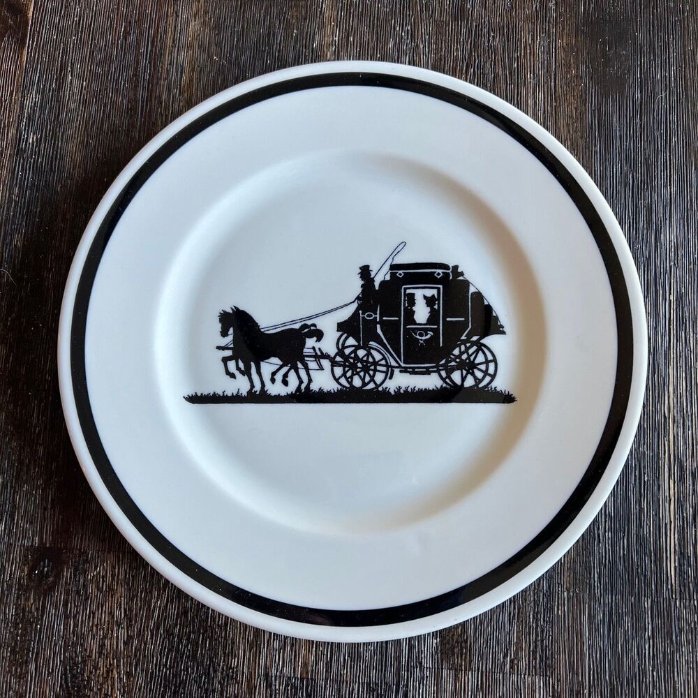 Stagecoach Early American Silhouettes White Black Plate Syracuse China 10.5 in